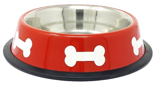 Miska nerez s gumou červená+KOST 0,7l/17cm (72)