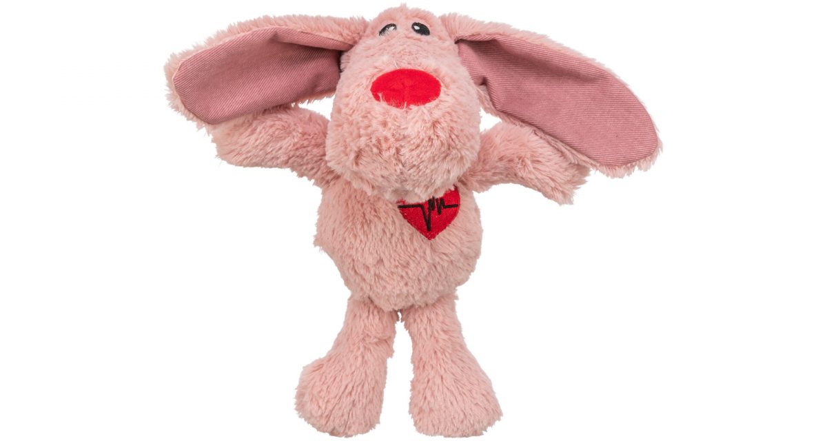 Dog VALENTINE, plyšový pes s dlouhýma ušima 28 cm, růžová