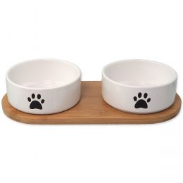 Set DOG FANTASY misky keramické s podtáckom biele labka 2x 13 x 5,5 cm 400ml